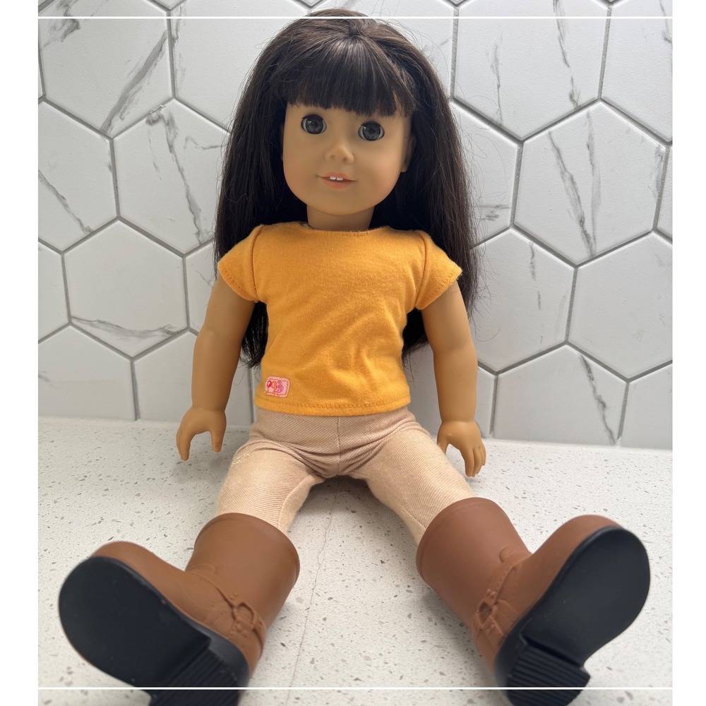 American Girl Truly Me Doll Girl 18" Brown Hair Eyes Orange Shirt Good Condition